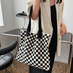 [GIRLS GOOB] Women's Checkered Knit Shoulder Bag Tote Bag Handbag, China OEM